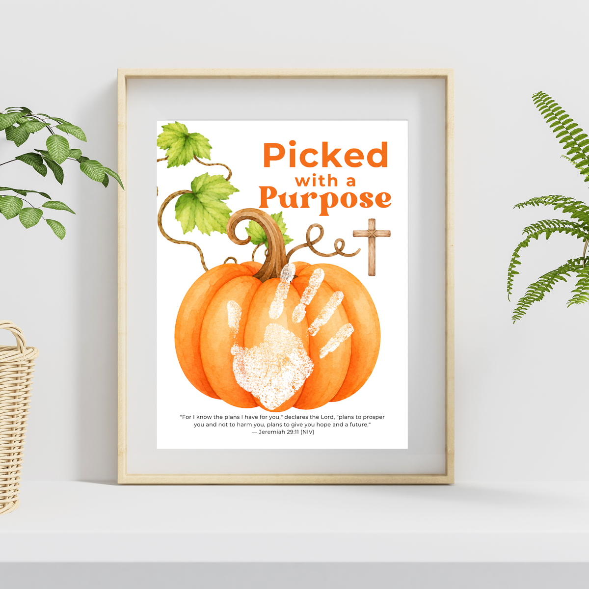 Picked with a Purpose Pumpkin Handprint Craft Printable, Christian Pumpkin Keepsake, Baby's First Fall, Faith-Based Autumn Activity