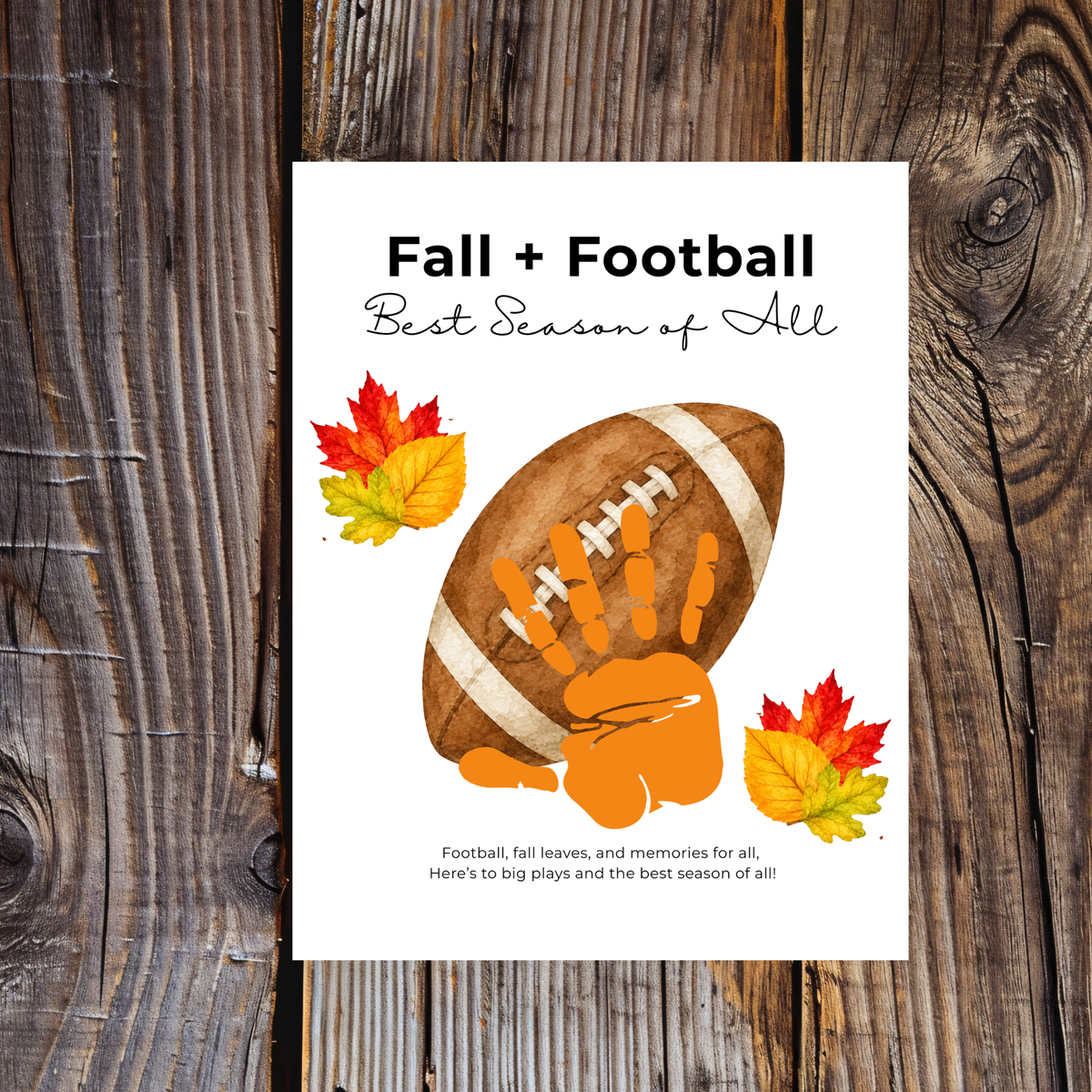 Fall Football Handprint Craft Printable | Fall + Football Best Season of All | Football Keepsake for Kids | Preschool & Classroom Activity