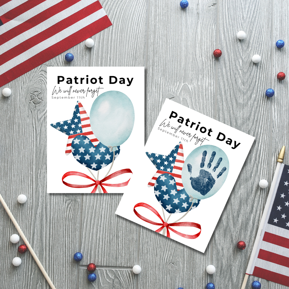 Patriot Day Balloons Handprint Craft for Kids | September 11th Preschool 9/11 Remembrance Activity & Keepsake