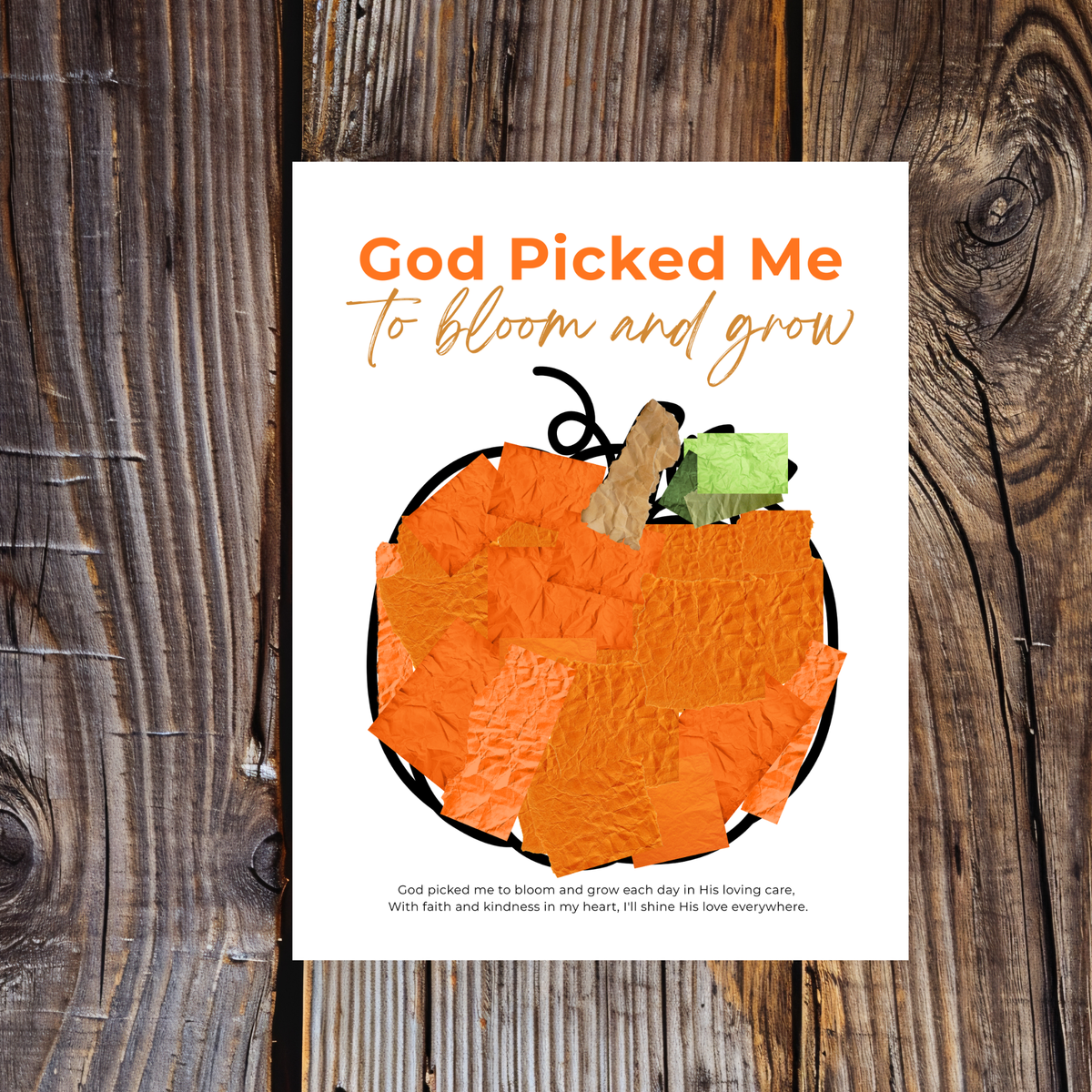 God Picked Me to Bloom and Grow Pumpkin Craft Printable, Christian Pumpkin Coloring Page, Fall Fine Motor Activity, Preschool Harvest Craft