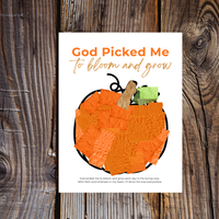 God Picked Me to Bloom and Grow Pumpkin Craft Printable, Christian Pumpkin Coloring Page, Fall Fine Motor Activity, Preschool Harvest Craft