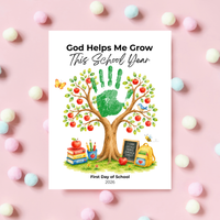 God Helps Me Grow This School Year Handprint Craft Printable, Christian First Day of School Keepsake, Apple Tree Handprint Activity, Preschool Kindergarten PDF