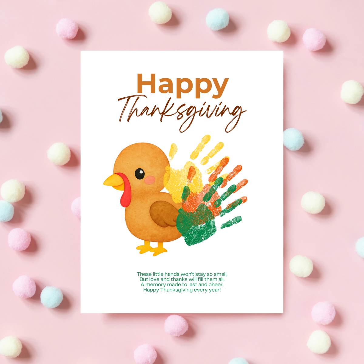 Happy Thanksgiving Turkey Handprint Craft Printable | Thanksgiving Handprint Keepsake | Preschool Fall Activity PDF
