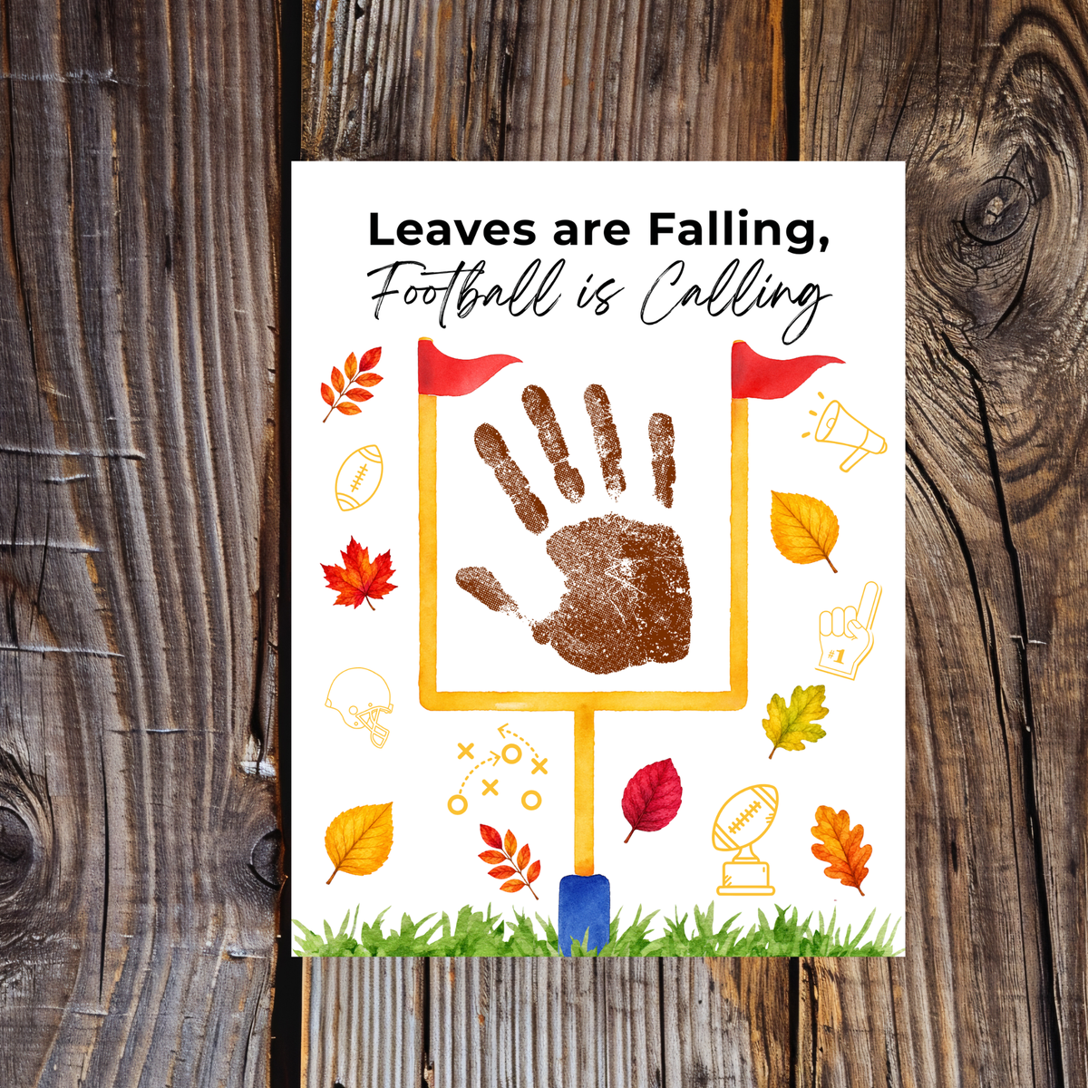Football Handprint Craft Printable | Leaves Are Falling Football Is Calling | Fall Football Keepsake Activity for Kids | Preschool Printable