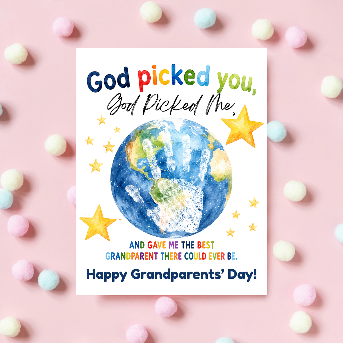 God Picked You, God Picked Me Grandparents Day Handprint Craft Printable | Christian Grandparent Gift | Faith-Based Keepsake PDF