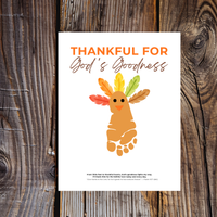 Christian Thanksgiving Footprint Craft Printable, Thankful for God's Goodness, Turkey Footprint Keepsake, Sunday School Thanksgiving Activity PDF