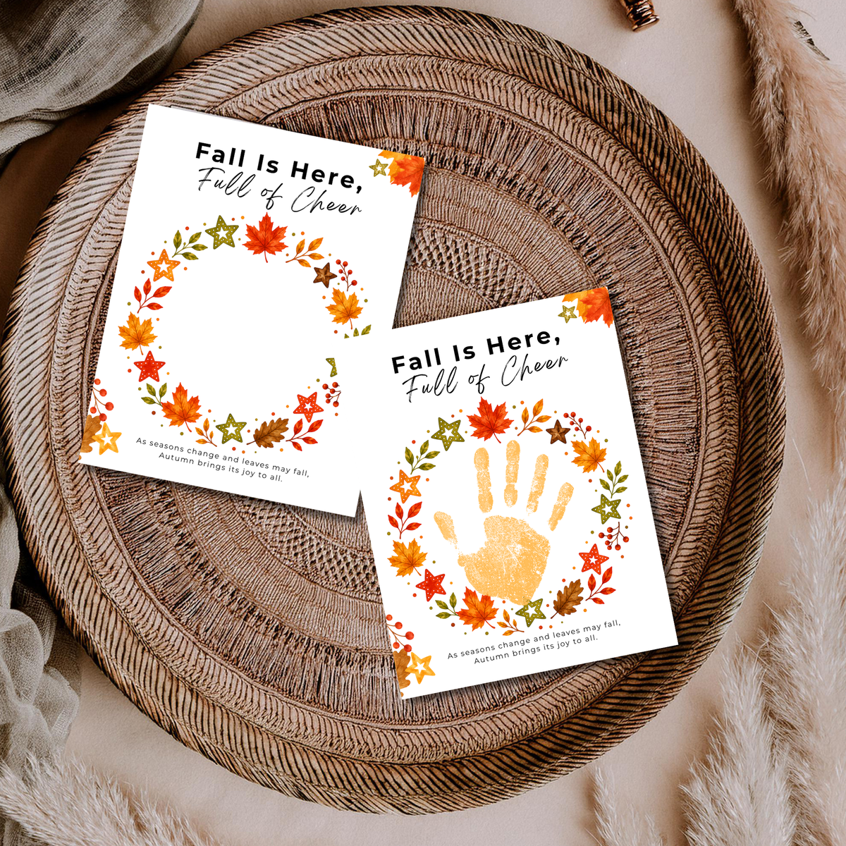 Fall Is Here, Full of Cheer Handprint Craft | Fall Wreath Keepsake | Autumn Printable for Kids
