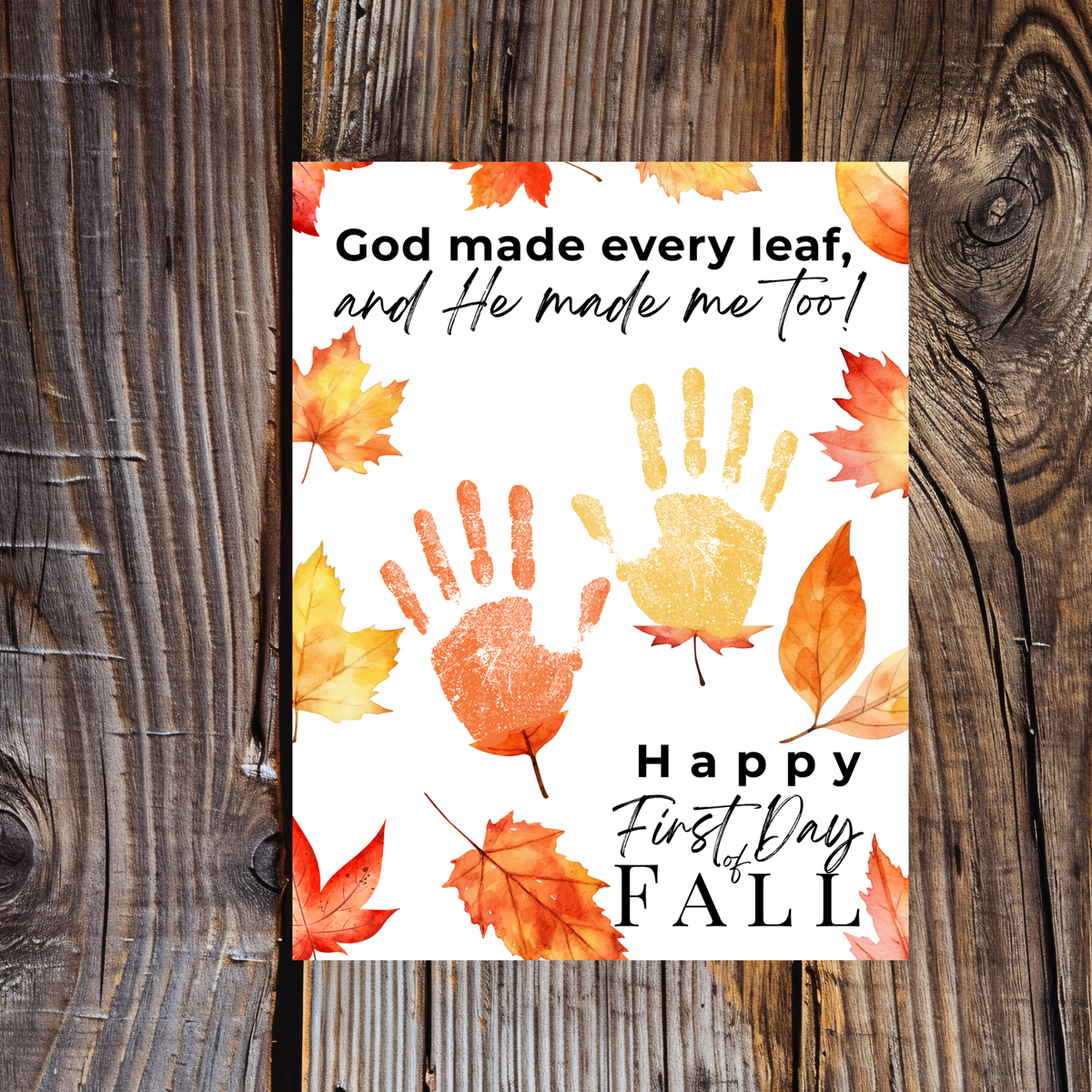Christian First Day of Fall Handprint Craft Printable, Baby's First Fall Keepsake, God Made Every Leaf, Preschool Autumn Activity, Thanksgiving Craft