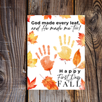 Christian First Day of Fall Handprint Craft Printable, Baby's First Fall Keepsake, God Made Every Leaf, Preschool Autumn Activity, Thanksgiving Craft