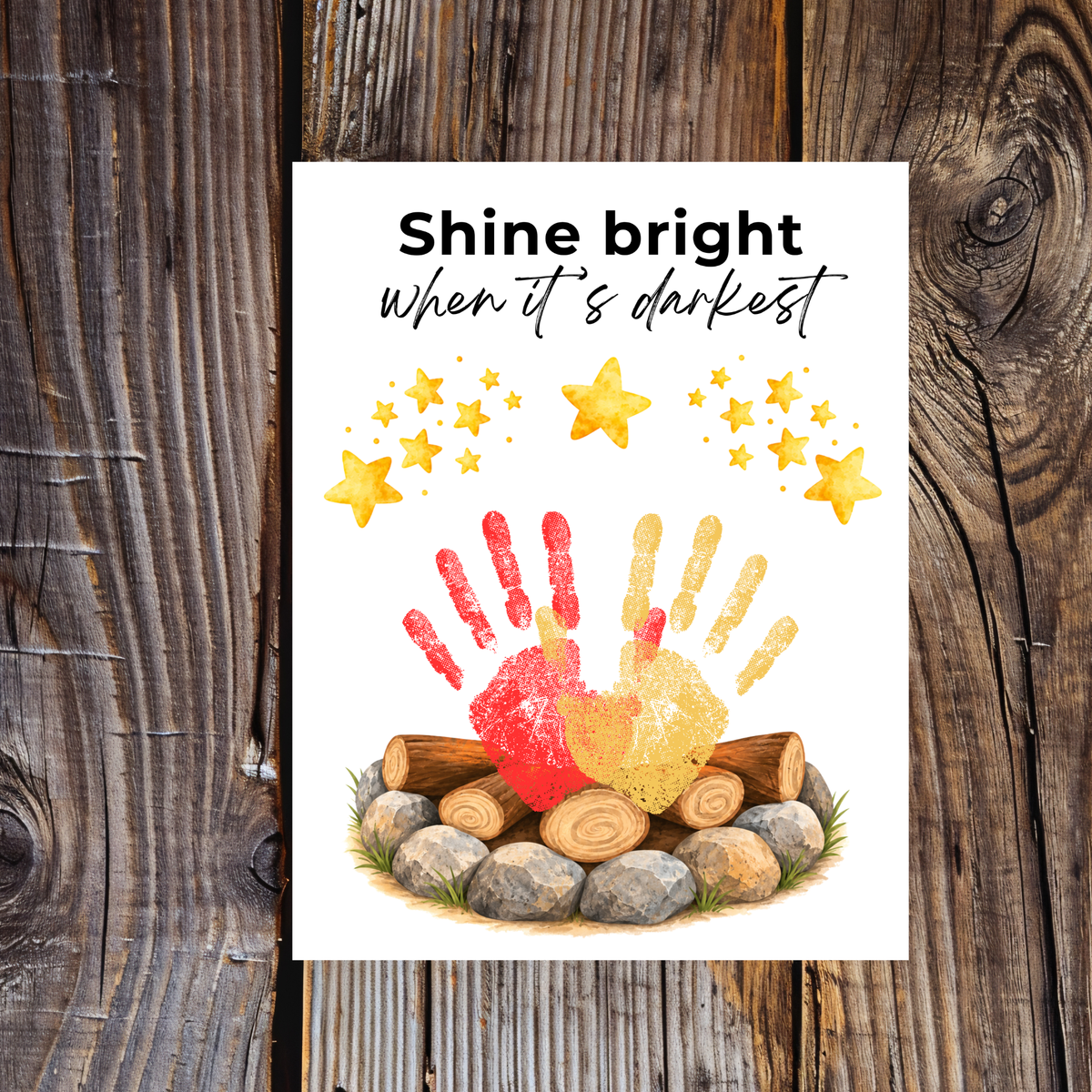 Campfire Handprint Craft Printable | Shine Bright When It's Darkest | Fall Campfire Keepsake | Halloween Thanksgiving Preschool Activity