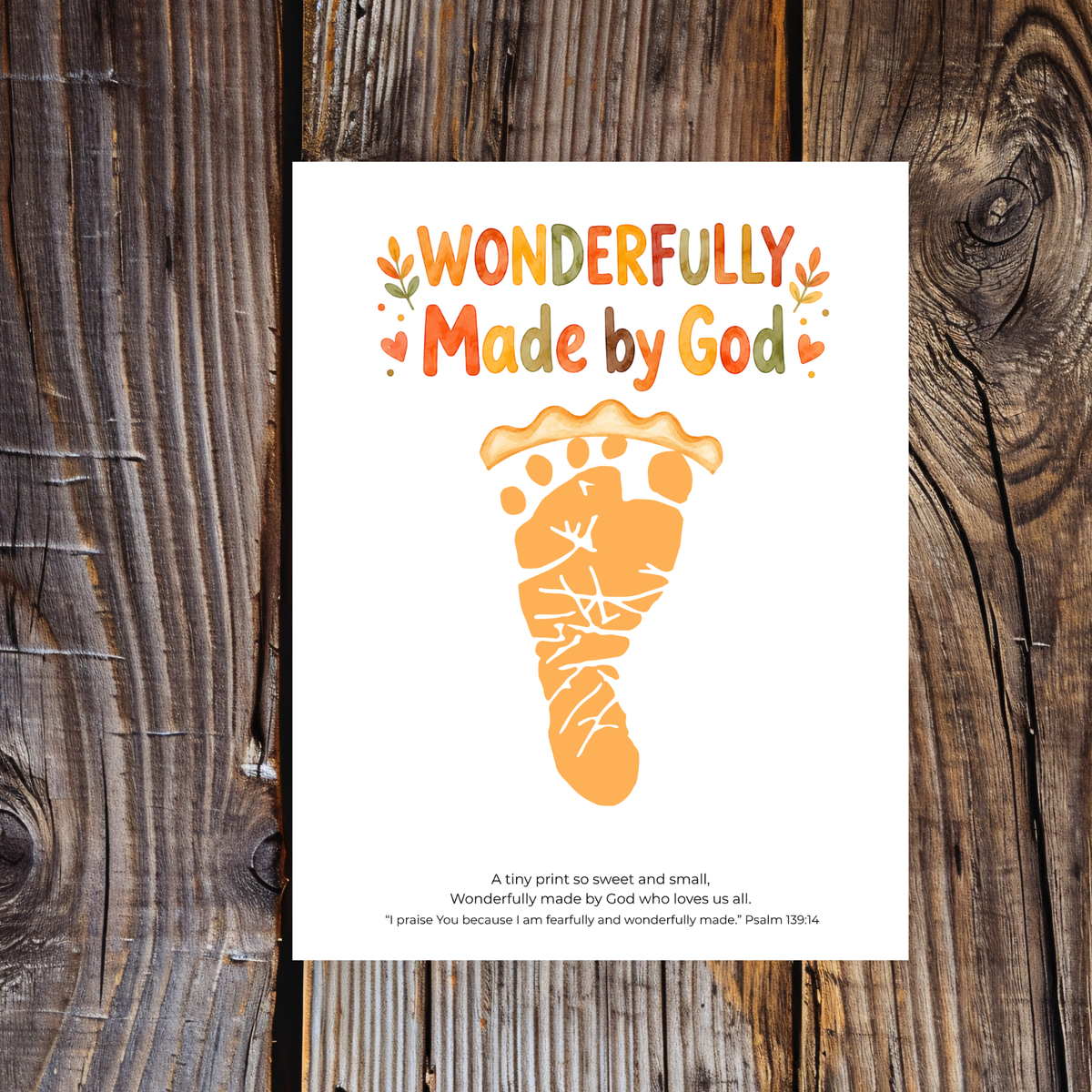 Christian Pie Footprint Craft Printable, Wonderfully Made by God Keepsake, Baby Footprint Art, Fall Thanksgiving Activity, Psalm 139:14 PDF