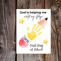 God Is Helping Me Write My Story First Day of School Pencil Handprint Craft | Christian Back to School Printable | Preschool Kindergarten Keepsake PDF