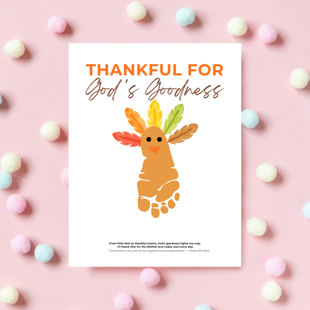 Christian Thanksgiving Footprint Craft Printable, Thankful for God's Goodness, Turkey Footprint Keepsake, Sunday School Thanksgiving Activity PDF