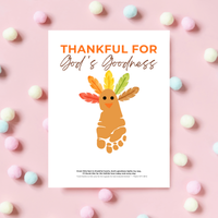 Christian Thanksgiving Footprint Craft Printable, Thankful for God's Goodness, Turkey Footprint Keepsake, Sunday School Thanksgiving Activity PDF