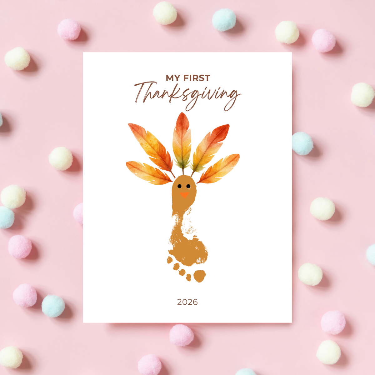 My First Thanksgiving Footprint Craft Printable | Baby Turkey Footprint Keepsake | Thanksgiving Baby Craft | Infant Toddler Thanksgiving Memory