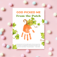 God Picked Me from the Patch Handprint Craft Printable, Christian Pumpkin Handprint Keepsake, Baby's First Fall, Preschool Autumn Activity