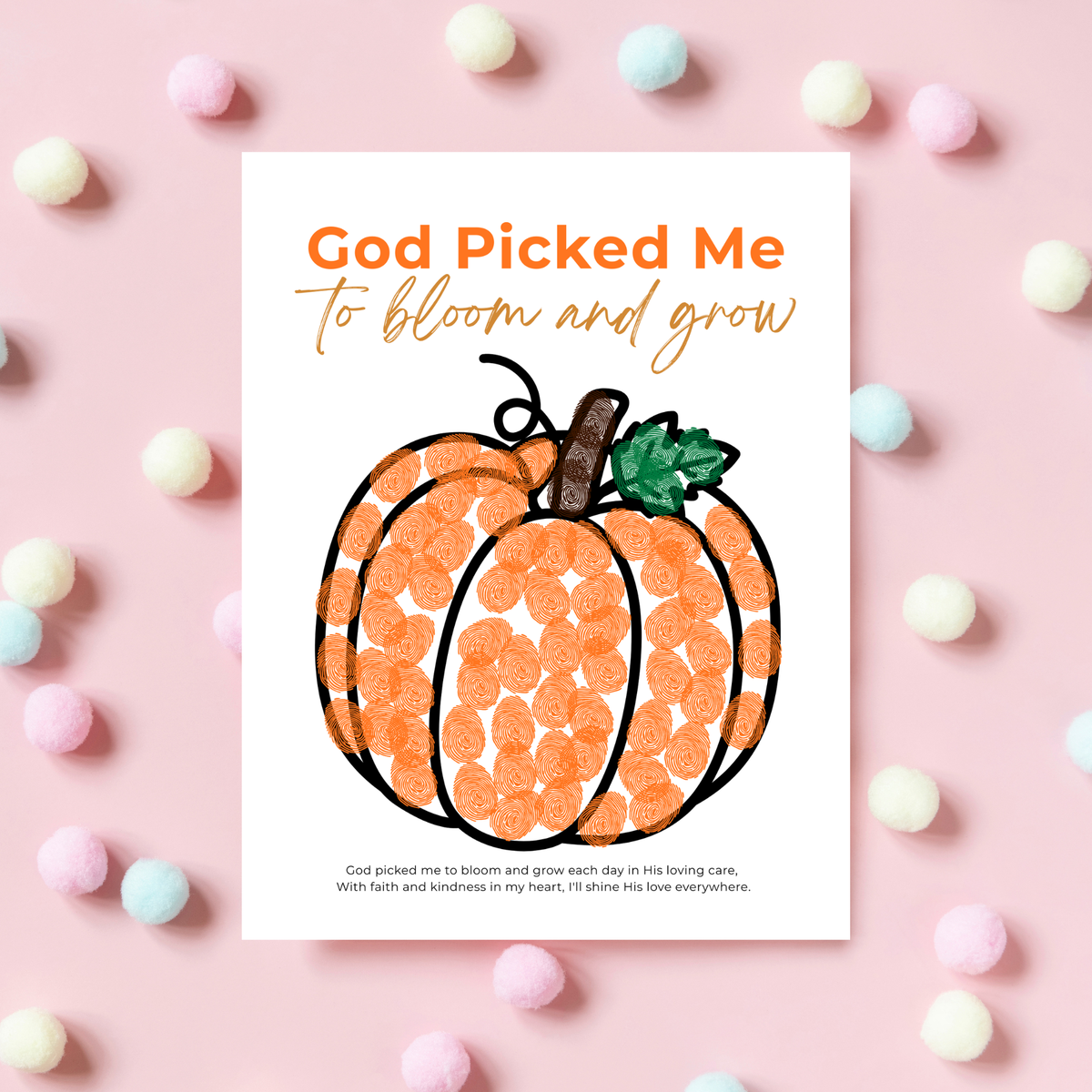 God Picked Me to Bloom and Grow Pumpkin Craft Printable, Christian Pumpkin Coloring Page, Fall Fine Motor Activity, Preschool Harvest Craft