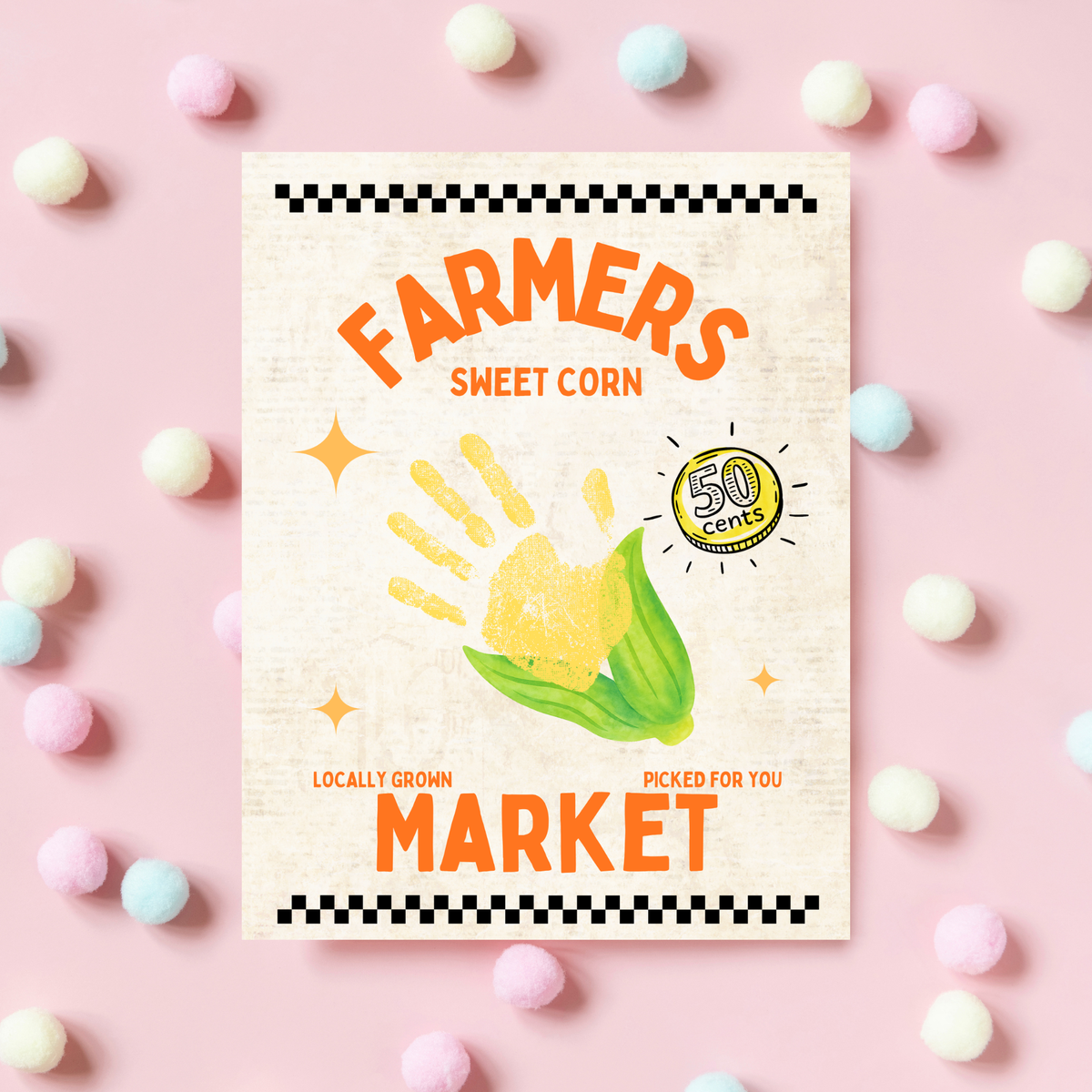 Farmers Market Sweet Corn Handprint Craft Printable, Corn Handprint Keepsake, Fall Harvest Activity, Preschool Kindergarten Thanksgiving PDF