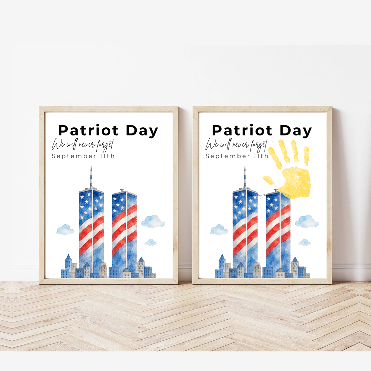 Patriot Day September 11th Handprint Craft Printable | 9/11 Remembrance Keepsake | Twin Towers Handprint Activity | Preschool Patriot Day Craft