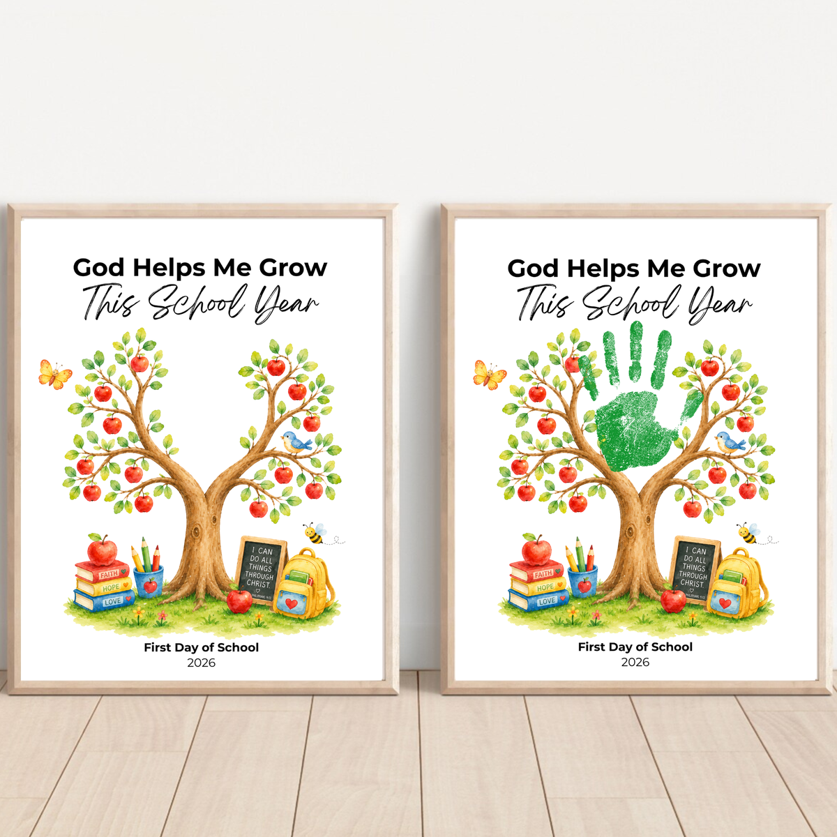 God Helps Me Grow This School Year Handprint Craft Printable, Christian First Day of School Keepsake, Apple Tree Handprint Activity, Preschool Kindergarten PDF