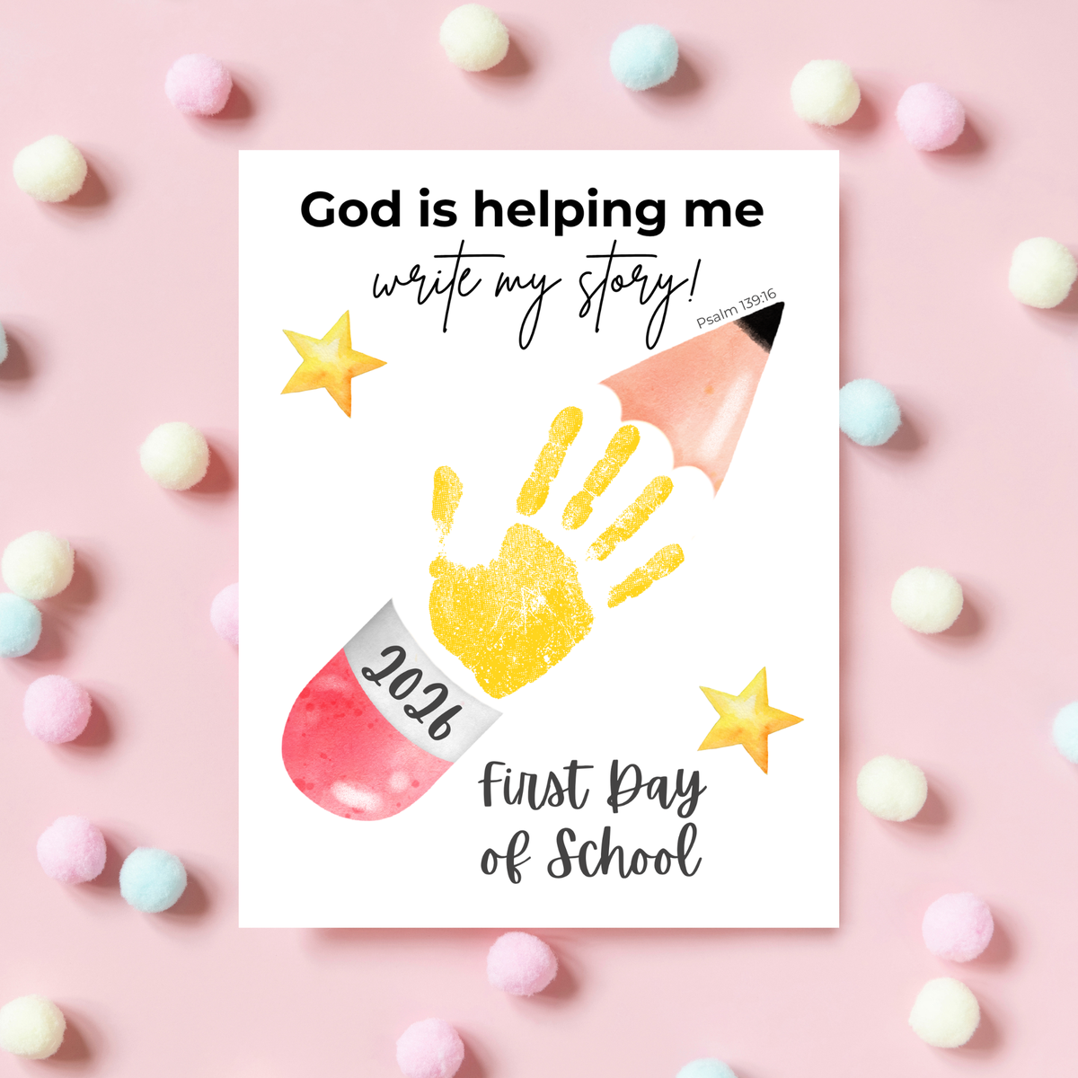 God Is Helping Me Write My Story First Day of School Pencil Handprint Craft | Christian Back to School Printable | Preschool Kindergarten Keepsake PDF