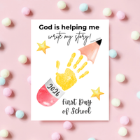 God Is Helping Me Write My Story First Day of School Pencil Handprint Craft | Christian Back to School Printable | Preschool Kindergarten Keepsake PDF