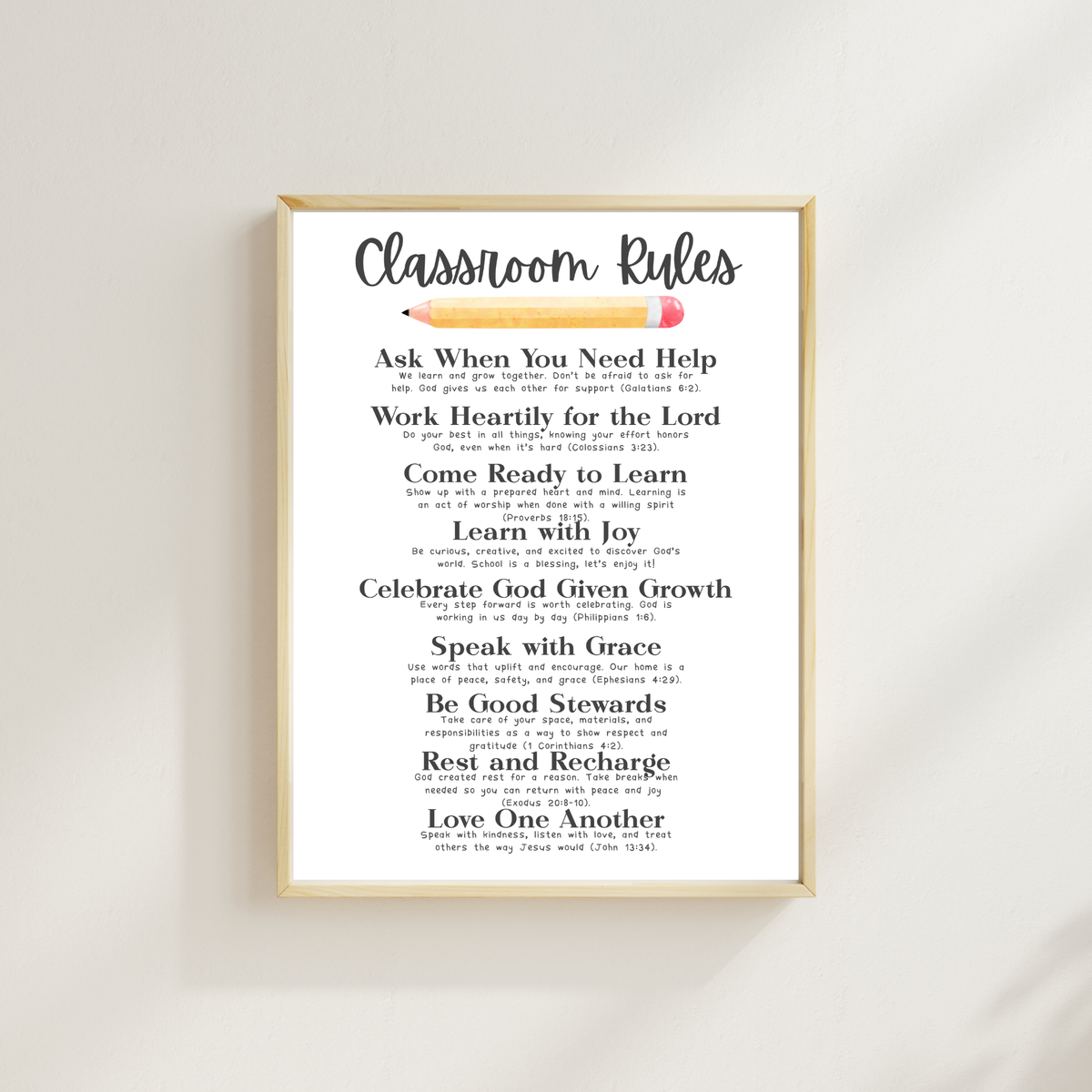Christian Classroom Rules Poster | Faith-Based Behavior Expectations Chart | Bible Verse Classroom Wall Art | Homeschool Christian Decor