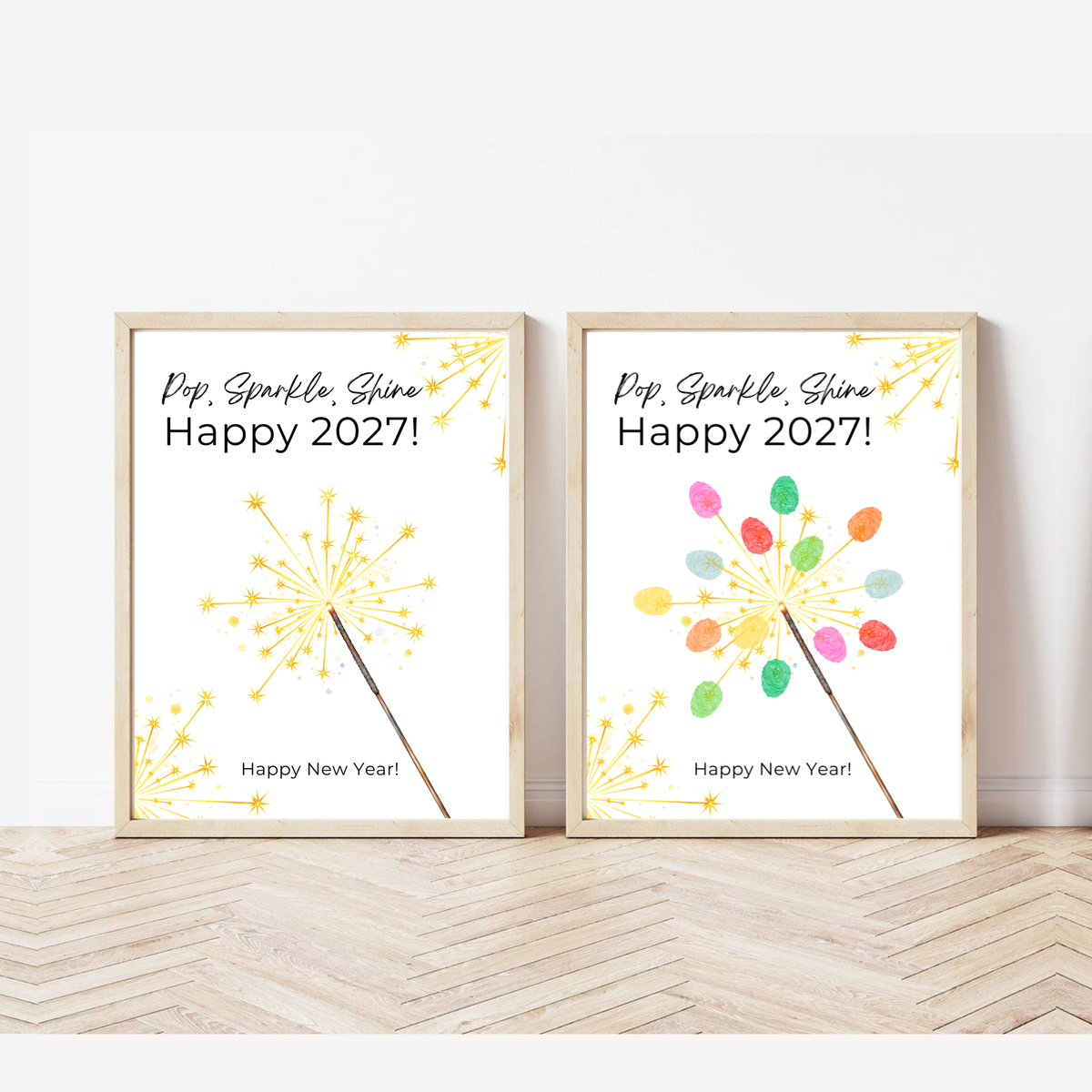 Pop, Sparkle, Shine Handprint & Fingerprint Craft | Happy New Year 2027 Printable | Preschool New Year's Eve Activity | Kids Keepsake Craft