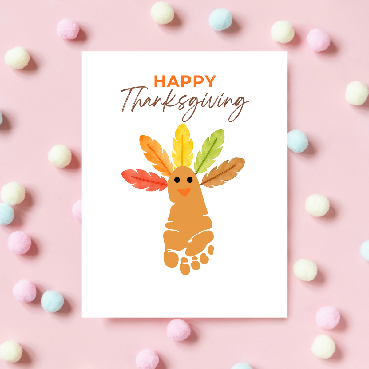 Happy Thanksgiving Footprint Craft Printable, Turkey Footprint Keepsake, Fall Thanksgiving Activity for Kids, Preschool Classroom Craft PDF