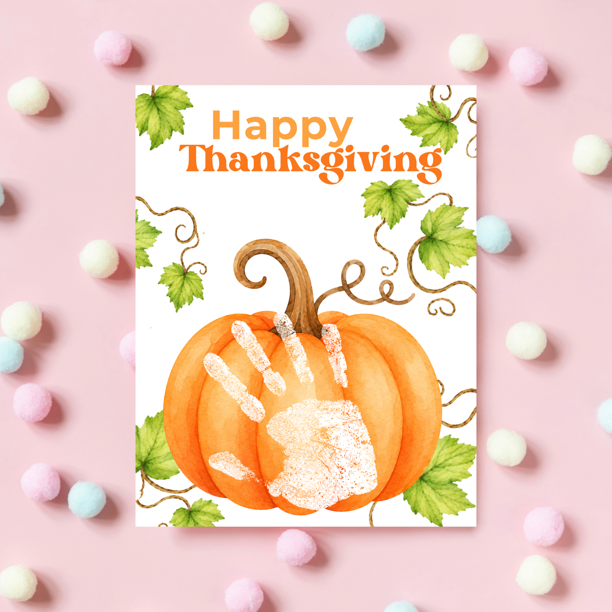 Happy Thanksgiving Pumpkin Handprint Craft Printable, Baby's First Thanksgiving Keepsake, Thanksgiving Handprint Activity, Preschool Fall Craft, Pumpkin Printable