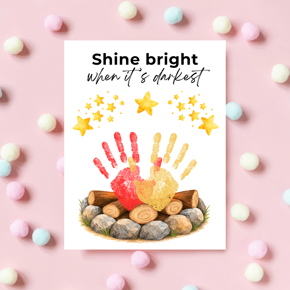 Campfire Handprint Craft Printable | Shine Bright When It's Darkest | Fall Campfire Keepsake | Halloween Thanksgiving Preschool Activity