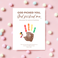 Christian Thanksgiving Turkey Handprint Craft Printable | God Picked You God Picked Me | Thanksgiving Bible Craft for Kids | Sunday School Activity