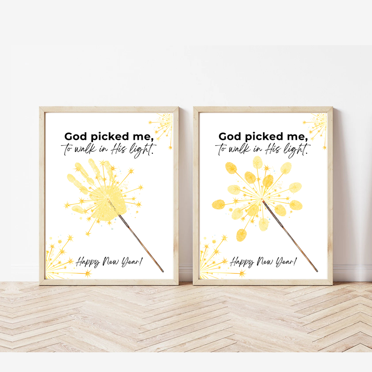 God Picked Me to Walk in His Light New Year Handprint Craft | Christian Sparkler Printable | New Year's Eve Fingerprint Activity | Preschool Christian Keepsake