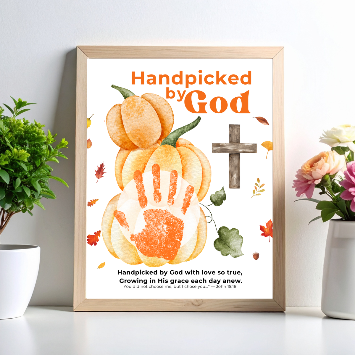 Handpicked by God Pumpkin Handprint Craft | Christian Thanksgiving Printable | Fall Harvest Keepsake