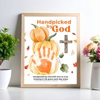Handpicked by God Pumpkin Handprint Craft | Christian Thanksgiving Printable | Fall Harvest Keepsake