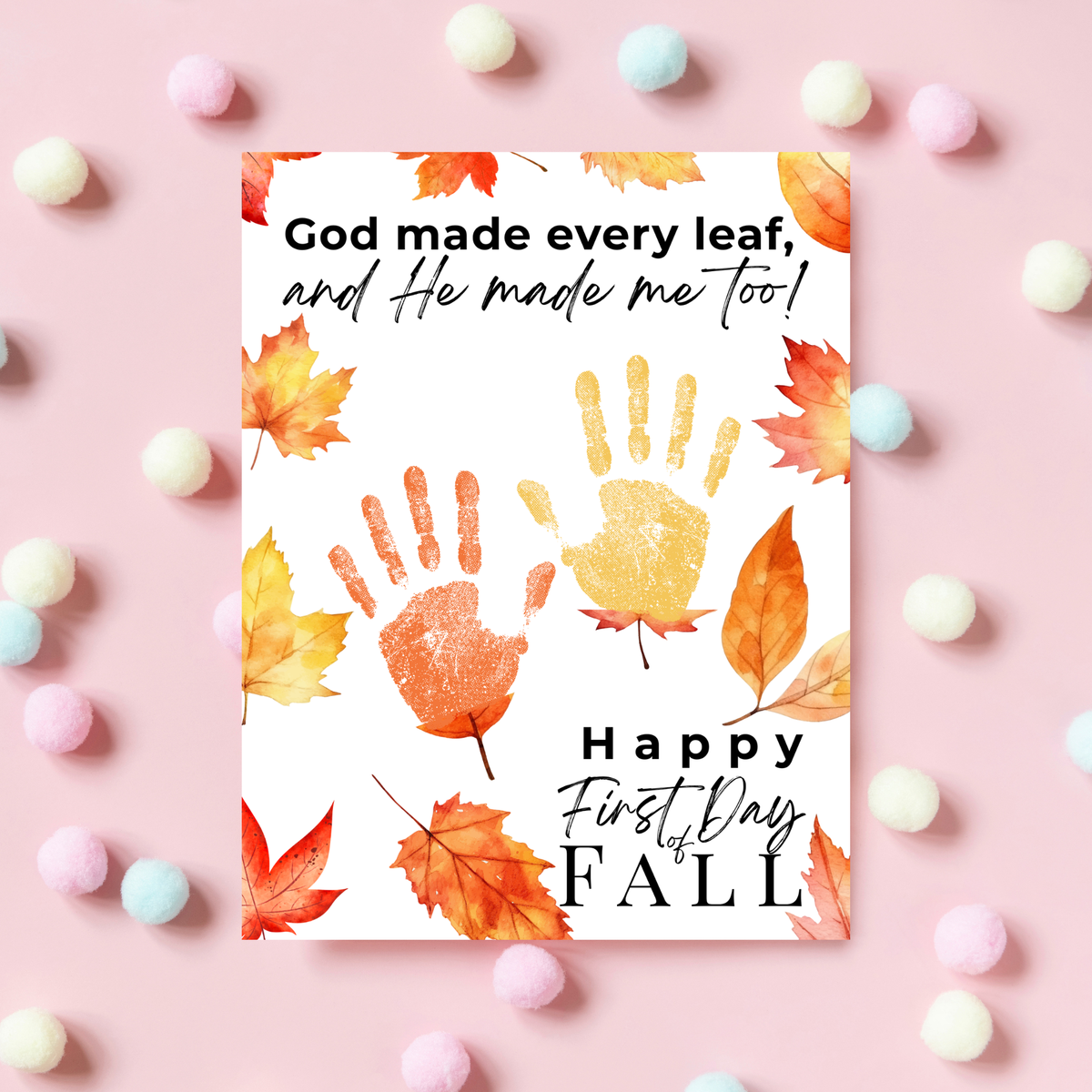 Christian First Day of Fall Handprint Craft Printable, Baby's First Fall Keepsake, God Made Every Leaf, Preschool Autumn Activity, Thanksgiving Craft