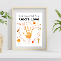 Every Leaf Reminds Me of God's Love Handprint Craft | Christian Fall Handprint Printable | Autumn Bible Keepsake | Preschool Thanksgiving Faith Activity