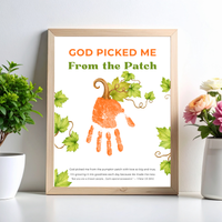 God Picked Me from the Patch Handprint Craft Printable, Christian Pumpkin Handprint Keepsake, Baby's First Fall, Preschool Autumn Activity