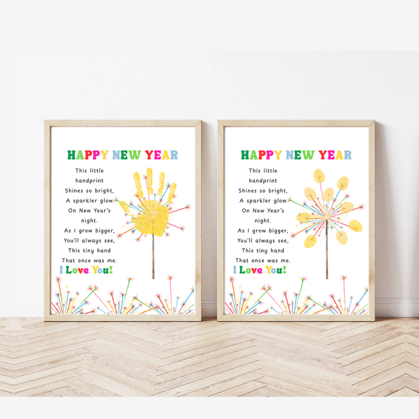 Happy New Year Sparkler Poem Handprint & Fingerprint Craft | New Year's Printable | Preschool New Year Keepsake | Kindergarten 2027 Activity