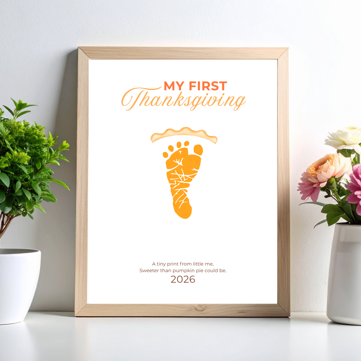 My First Thanksgiving Footprint Craft Printable, Baby's First Thanksgiving Keepsake, Pumpkin Pie Footprint Art, Newborn Thanksgiving Printable PDF