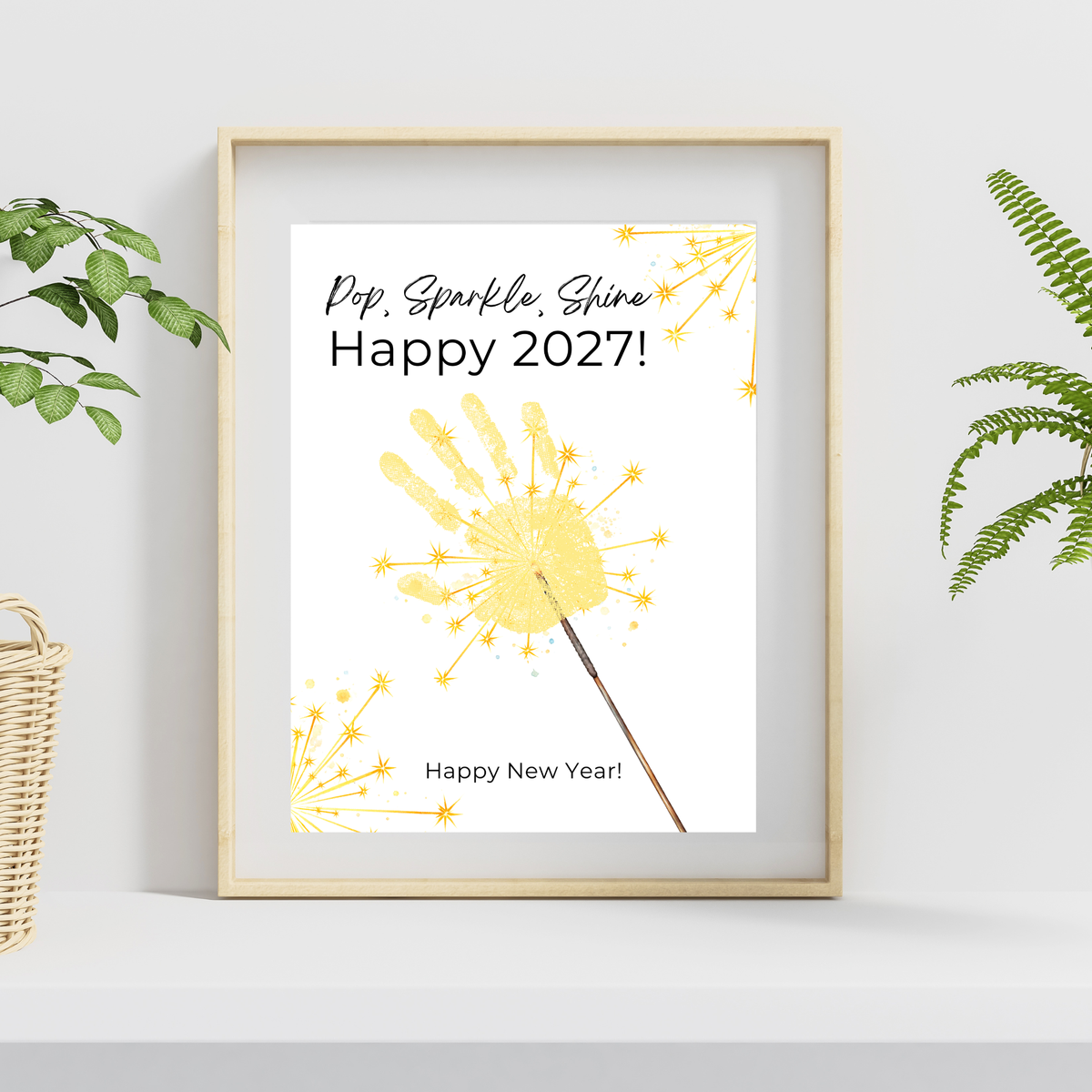 Pop, Sparkle, Shine Handprint & Fingerprint Craft | Happy New Year 2027 Printable | Preschool New Year's Eve Activity | Kids Keepsake Craft