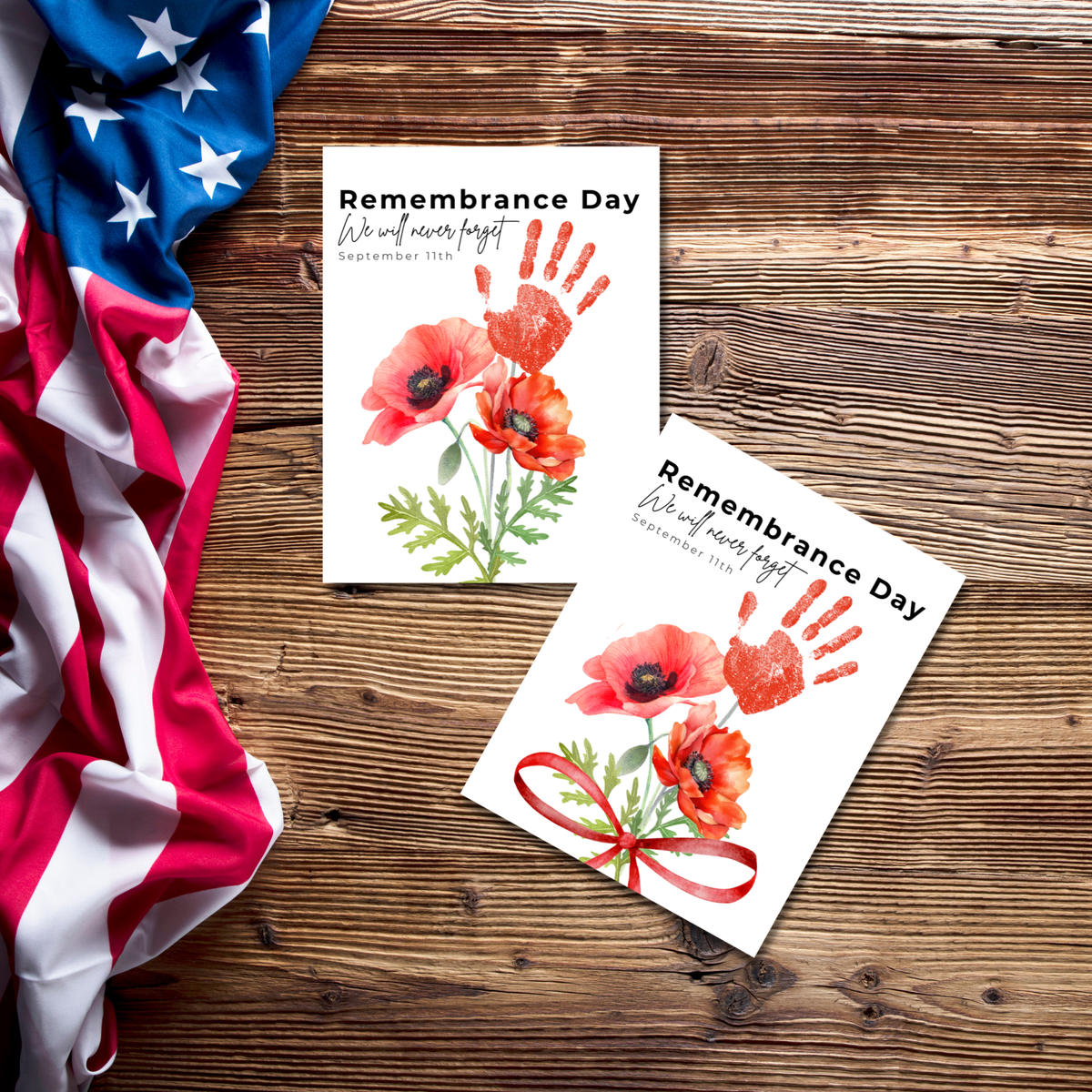 Remembrance Day Handprint Craft for Kids | September 11 Poppy Printable Keepsake | We Will Never Forget