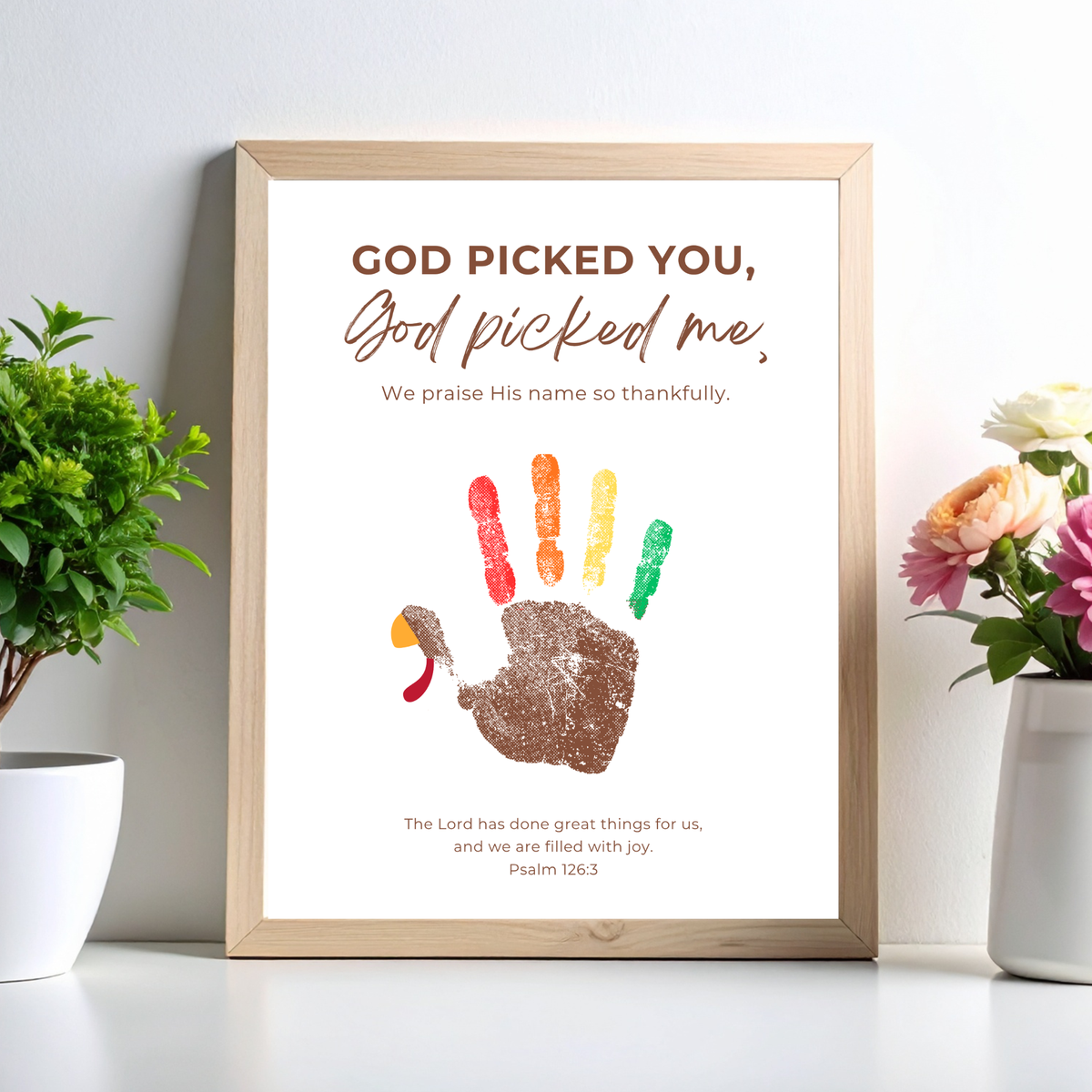Christian Thanksgiving Turkey Handprint Craft Printable | God Picked You God Picked Me | Thanksgiving Bible Craft for Kids | Sunday School Activity