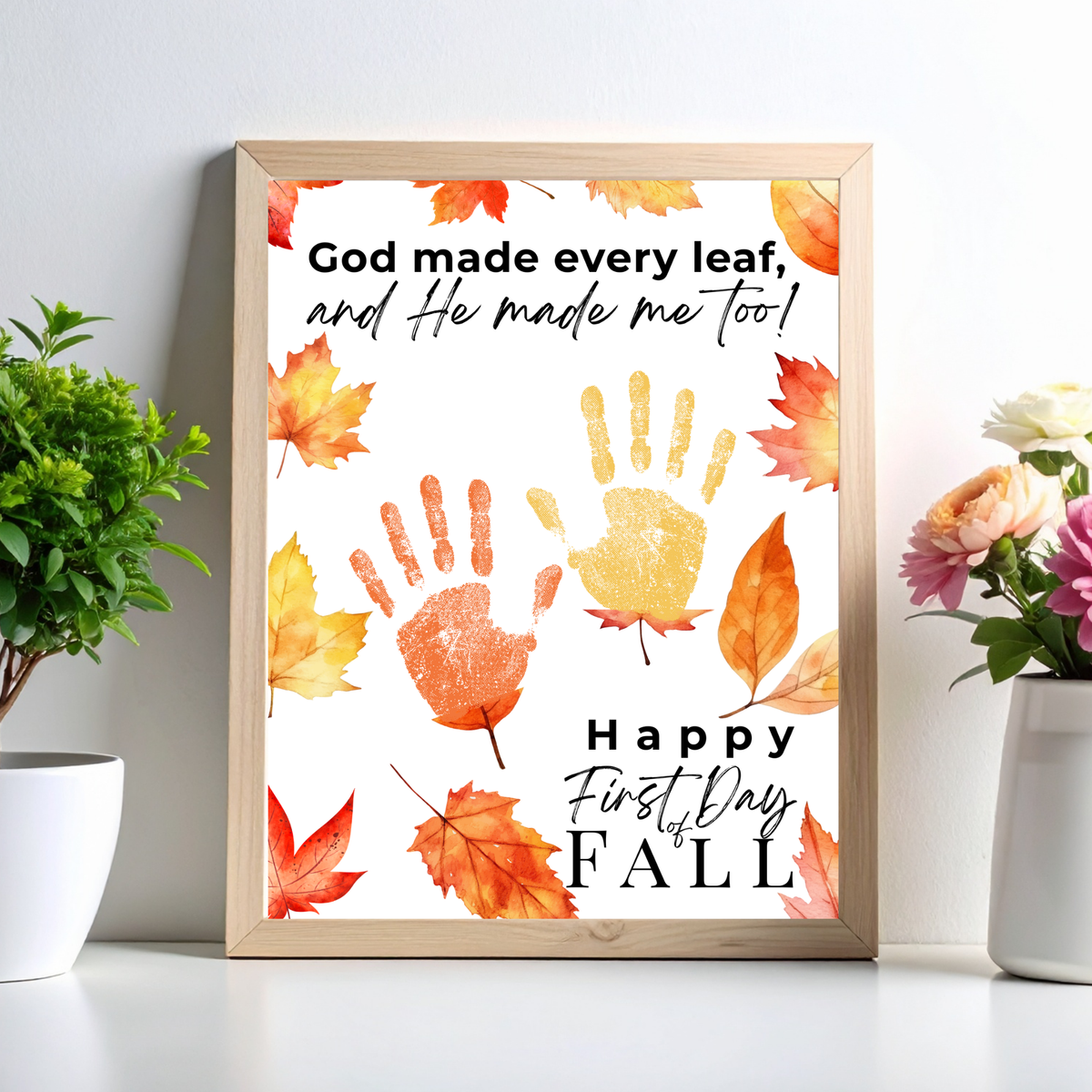 Christian First Day of Fall Handprint Craft Printable, Baby's First Fall Keepsake, God Made Every Leaf, Preschool Autumn Activity, Thanksgiving Craft