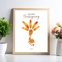 My First Thanksgiving Footprint Craft Printable | Baby Turkey Footprint Keepsake | Thanksgiving Baby Craft | Infant Toddler Thanksgiving Memory