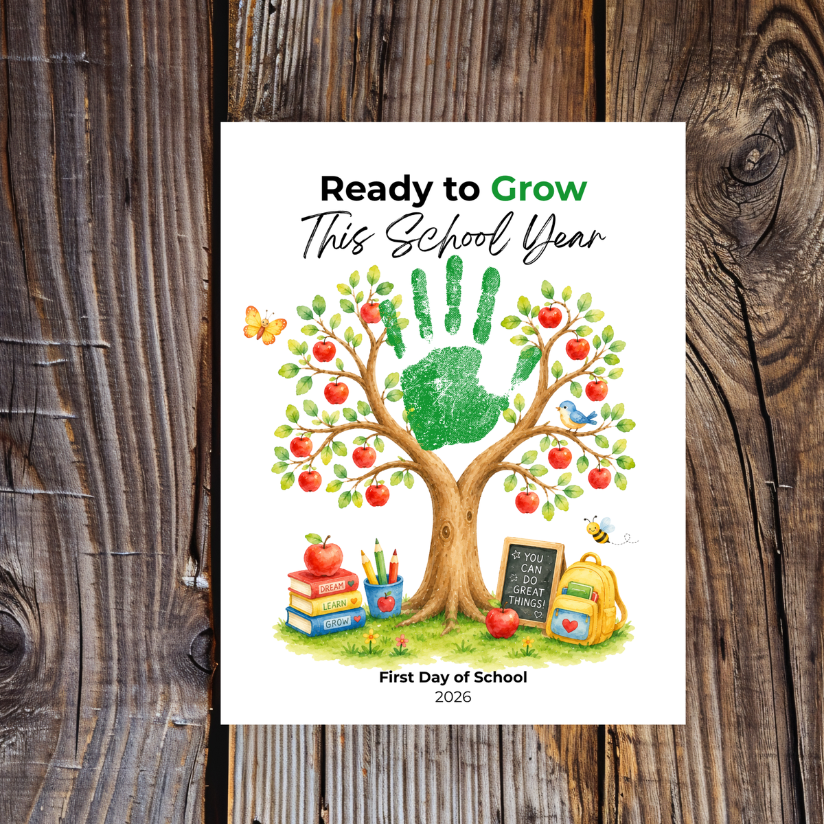 Ready to Grow This School Year Handprint Craft Printable, First Day of School Keepsake, Apple Tree Handprint Activity, Preschool Kindergarten PDF