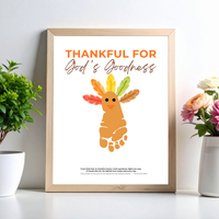 Christian Thanksgiving Footprint Craft Printable, Thankful for God's Goodness, Turkey Footprint Keepsake, Sunday School Thanksgiving Activity PDF