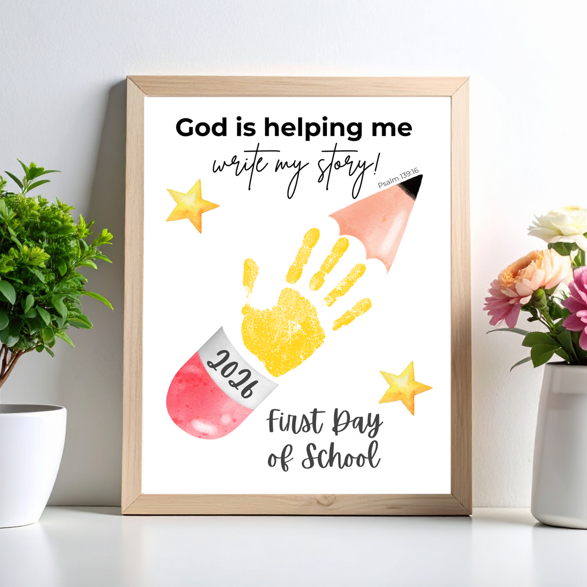 God Is Helping Me Write My Story First Day of School Pencil Handprint Craft | Christian Back to School Printable | Preschool Kindergarten Keepsake PDF