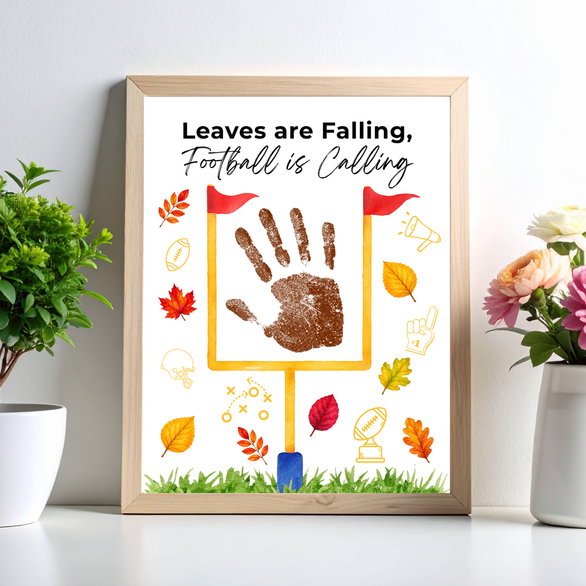 Football Handprint Craft Printable | Leaves Are Falling Football Is Calling | Fall Football Keepsake Activity for Kids | Preschool Printable