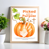 Picked with a Purpose Pumpkin Handprint Craft Printable, Christian Pumpkin Keepsake, Baby's First Fall, Faith-Based Autumn Activity
